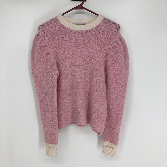 Autumn Cashmere Pink Cashmere Merino Puff Sleeve Crew Sweater Dual tone size S - Picture 2 of 12